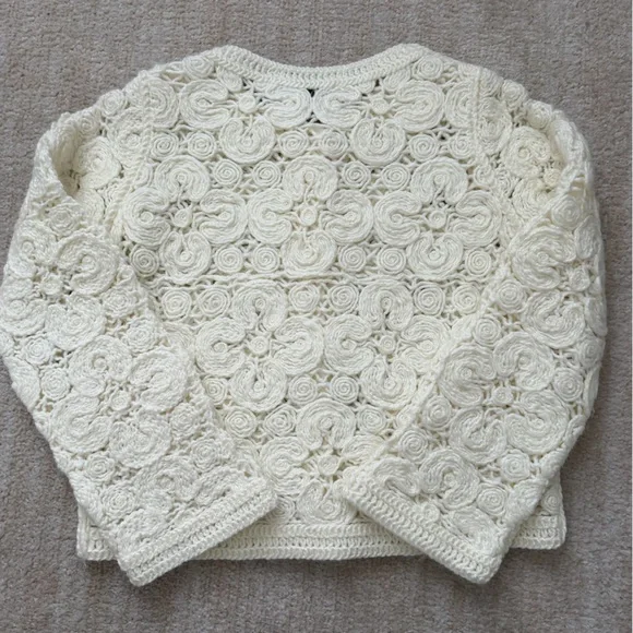 Zara Cream Crochet Floral Cardigan - Picture 2 of 3